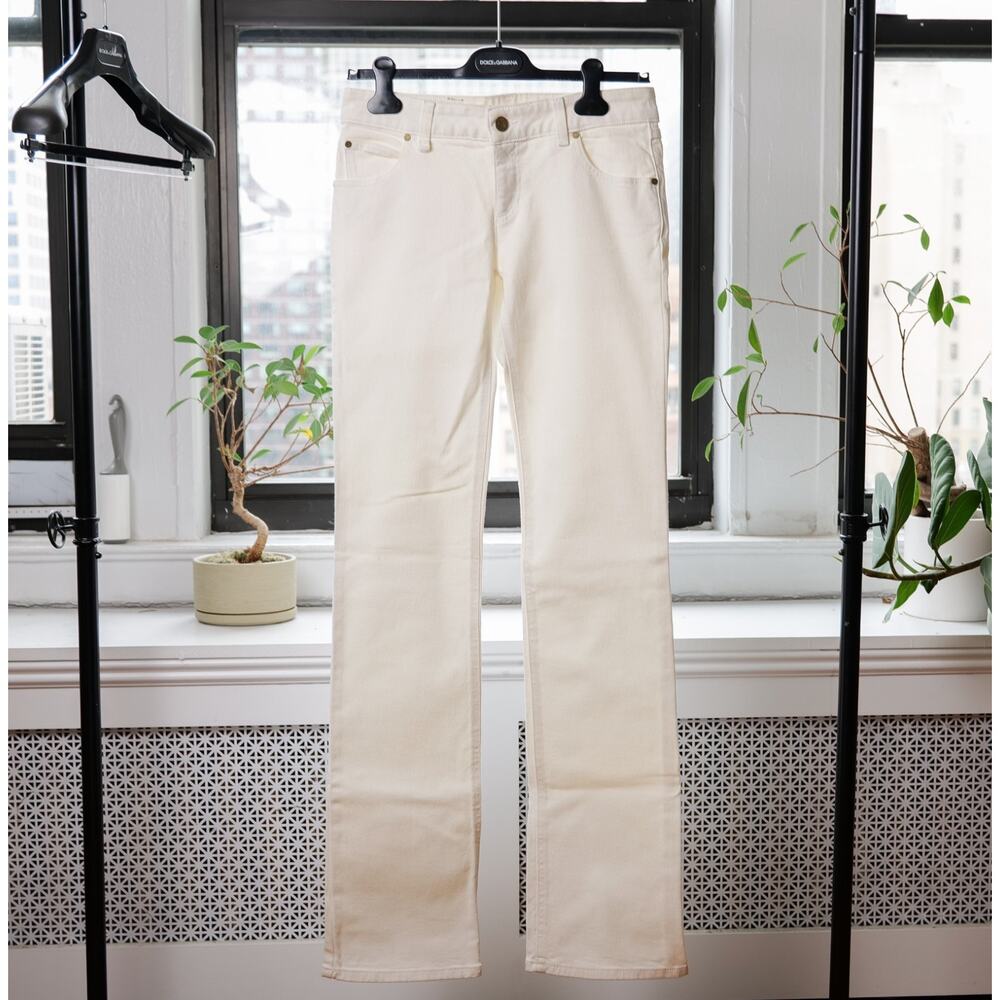 Gucci White Denim Jeans Logo Accent Anchor Embroidered (Size 42)